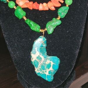 Vibrant Green and Orange Beaded Necklace